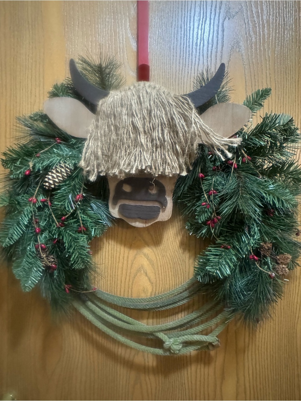 Decorative Highland Cow Wreath - Brown and Green